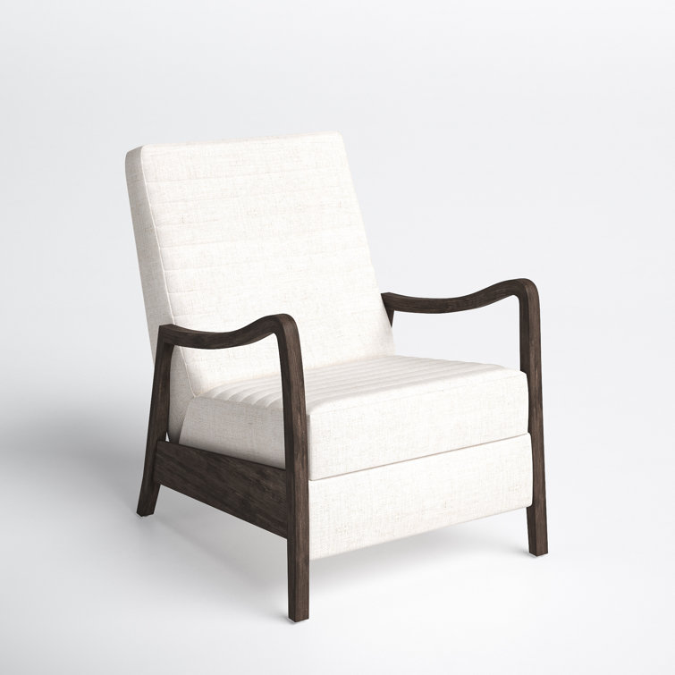 Handcrafted Cream Leather & Wood Contemporary Recliner