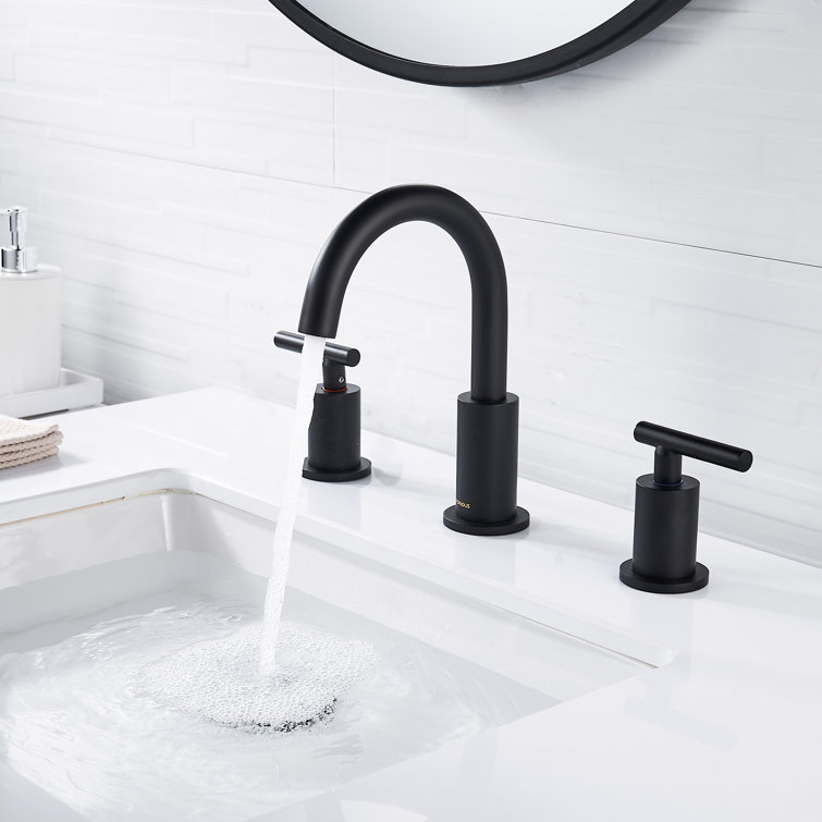 Matte Black Brass Widespread Bathroom Faucet with Drain Assembly