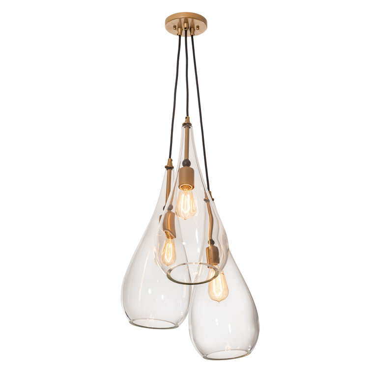 Clear Glass 3-Light Champagne Metallic LED Pendant