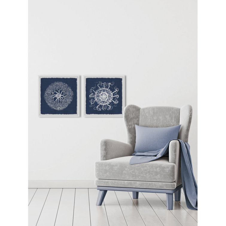 Sea Anemone Indigo Canvas Diptych Art Print