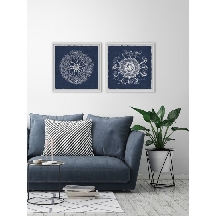 Sea Anemone Indigo Canvas Diptych Art Print