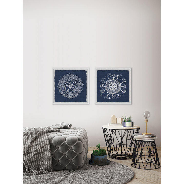 Sea Anemone Indigo Canvas Diptych Art Print