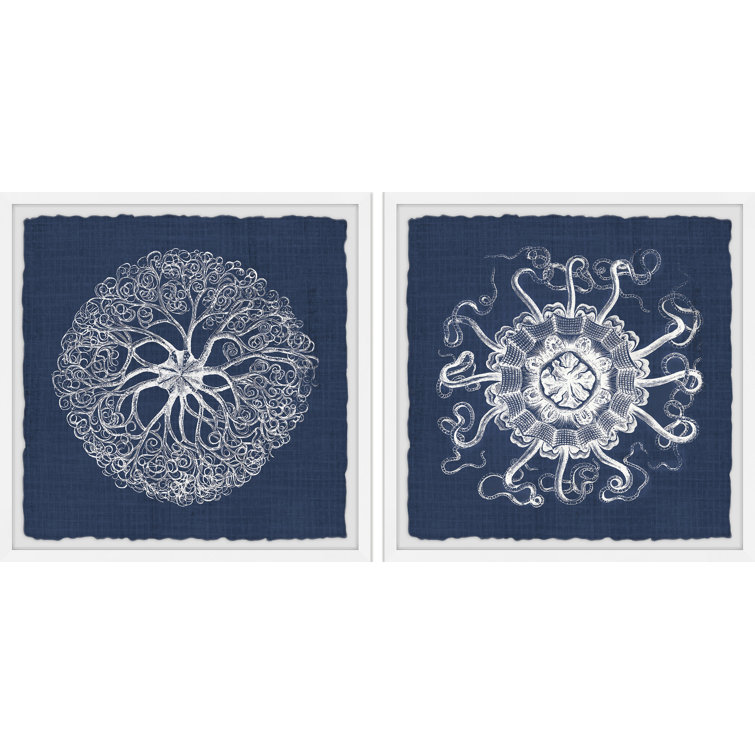 Sea Anemone Indigo Canvas Diptych Art Print