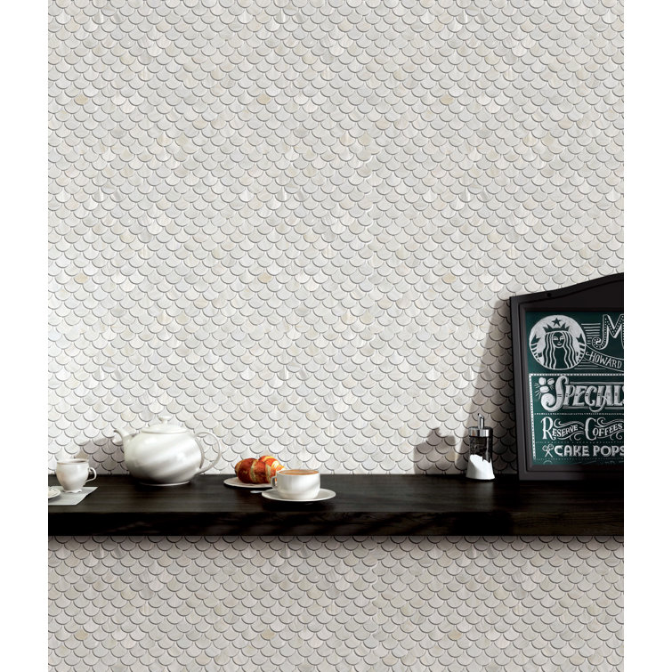 12'' White Mother of Pearl Fish Scale Mosaic Wall Tile