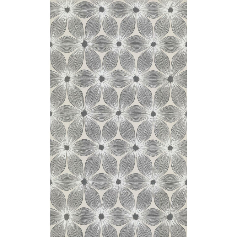 White and Silver Vinyl-Coated Floral Wallpaper