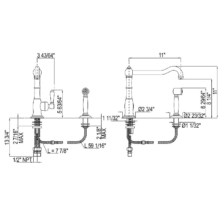 Polished Nickel Brass Traditional Kitchen Faucet with Side Spray