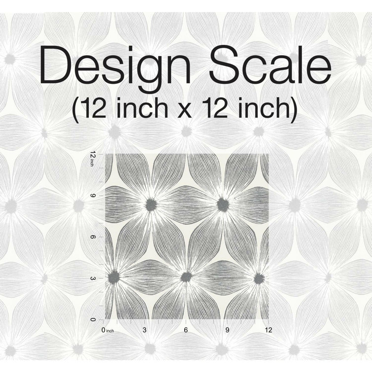 White and Silver Vinyl-Coated Floral Wallpaper