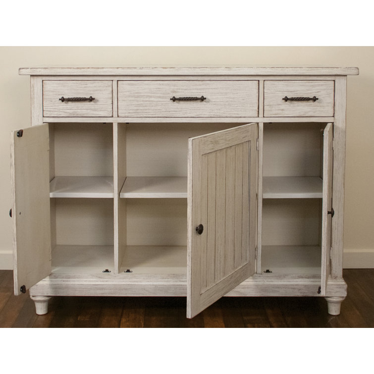Aya French Country 56'' White Solid Wood Sideboard with Hand-Chiseled Grooves