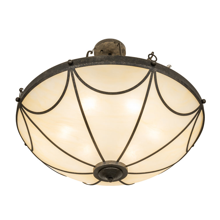 Bronze and Beige 6-Light Glass Indoor/Outdoor Pendant