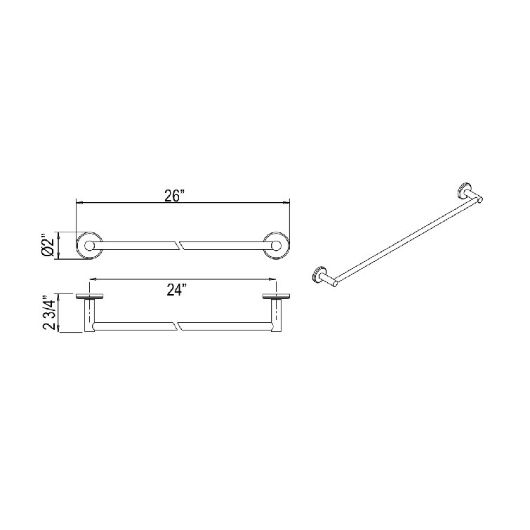 Polished Chrome 24" Modern Wall Mounted Towel Bar