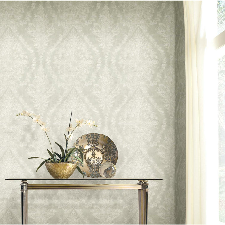 Charleston Damask Off-White Vinyl-Coated Wallpaper