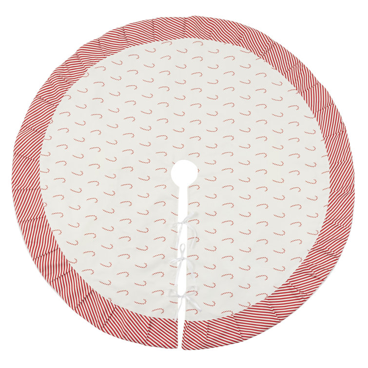 Festive White and Red Candy Cane Christmas Tree Skirt