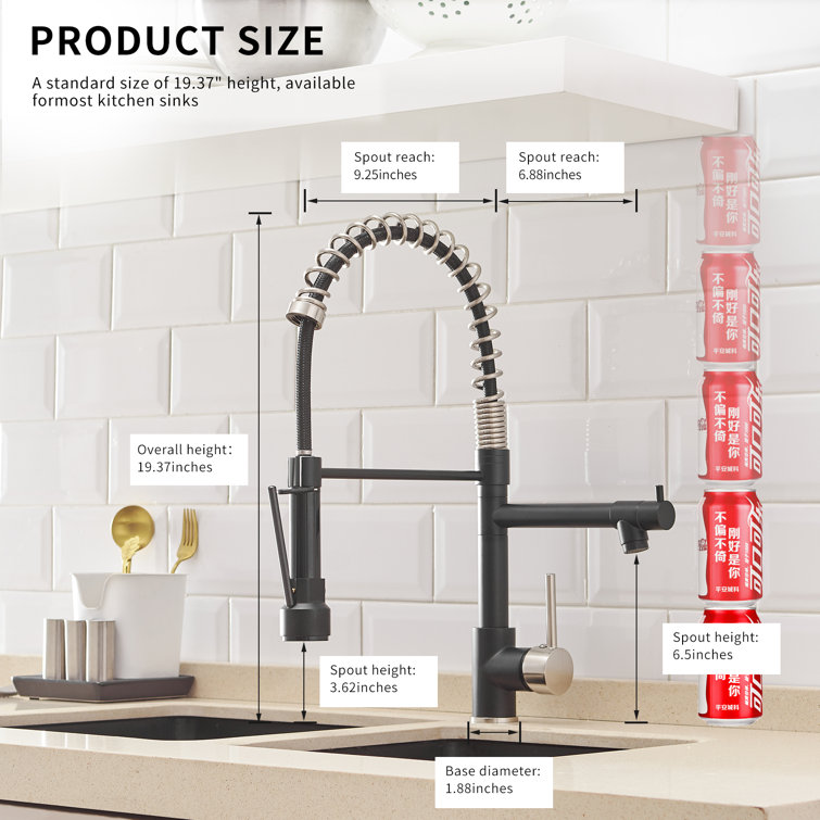 Brushed Nickel and Matte Black High-Arc Kitchen Faucet with Pull-out Spray