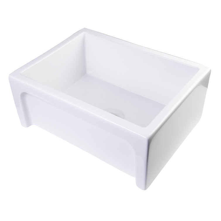 24'' White Fireclay Farmhouse Apron Single Bowl Sink