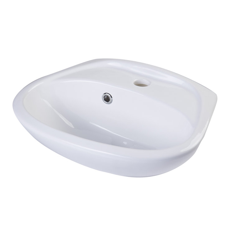 Compact White Ceramic Wall-Mount Bathroom Sink with Overflow