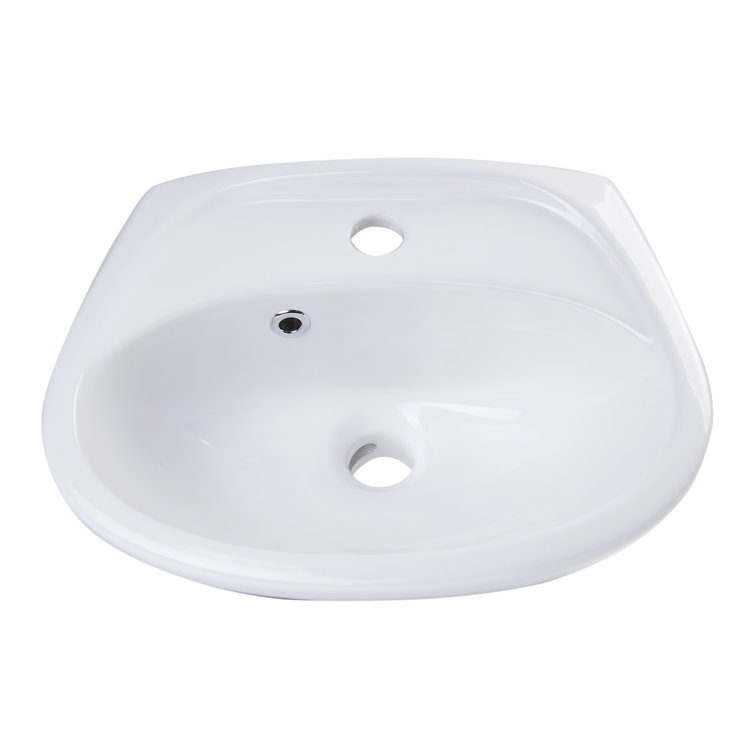 Compact White Ceramic Wall-Mount Bathroom Sink with Overflow
