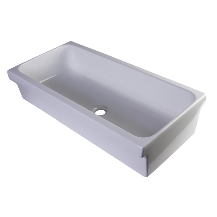 White Fireclay Rectangular Trough Bathroom Sink, 36 Inch