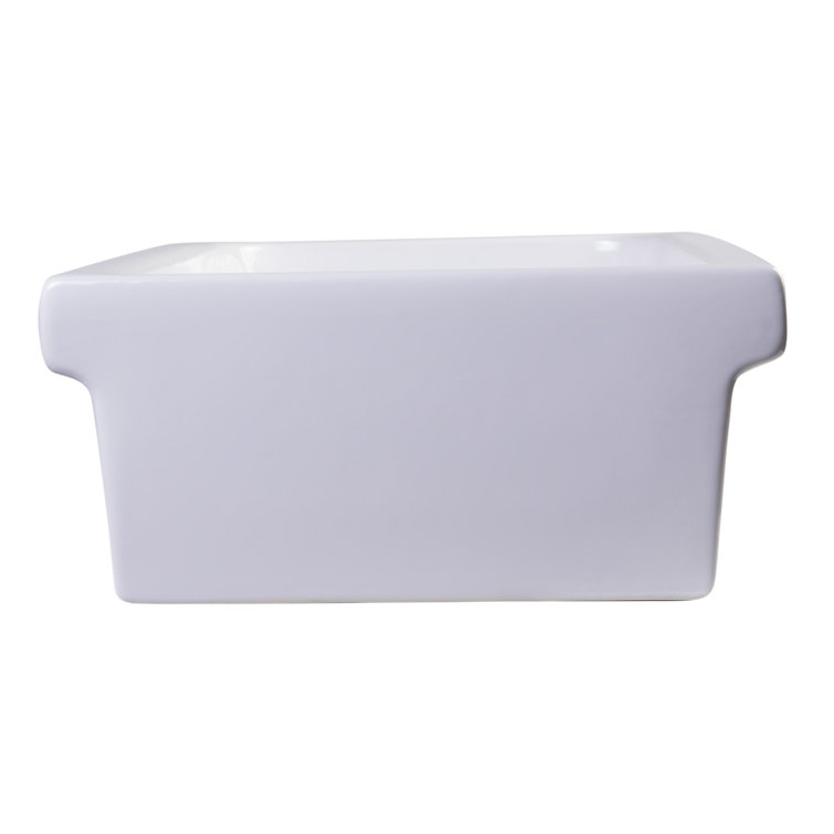 White Fireclay Rectangular Trough Bathroom Sink, 36 Inch