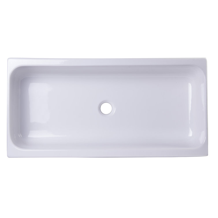 White Fireclay Rectangular Trough Bathroom Sink, 36 Inch