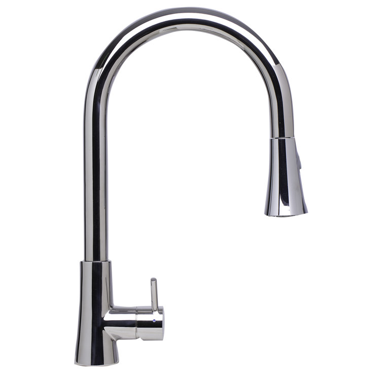 Polished Stainless Steel Pull-Down Kitchen Faucet with Spray