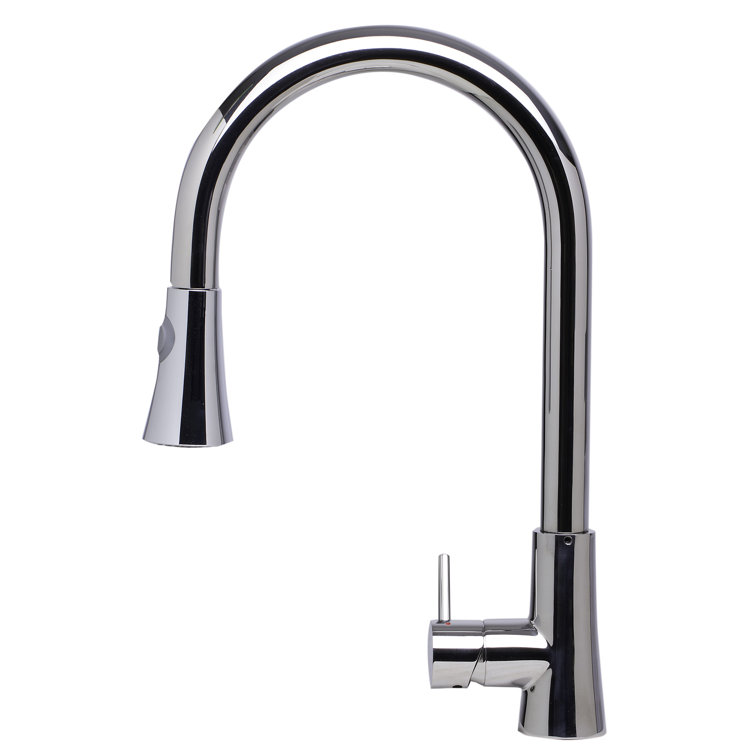Polished Stainless Steel Pull-Down Kitchen Faucet with Spray