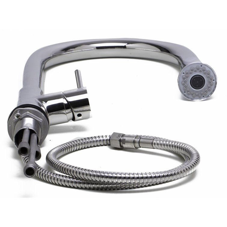 Polished Stainless Steel Pull-Down Kitchen Faucet with Spray