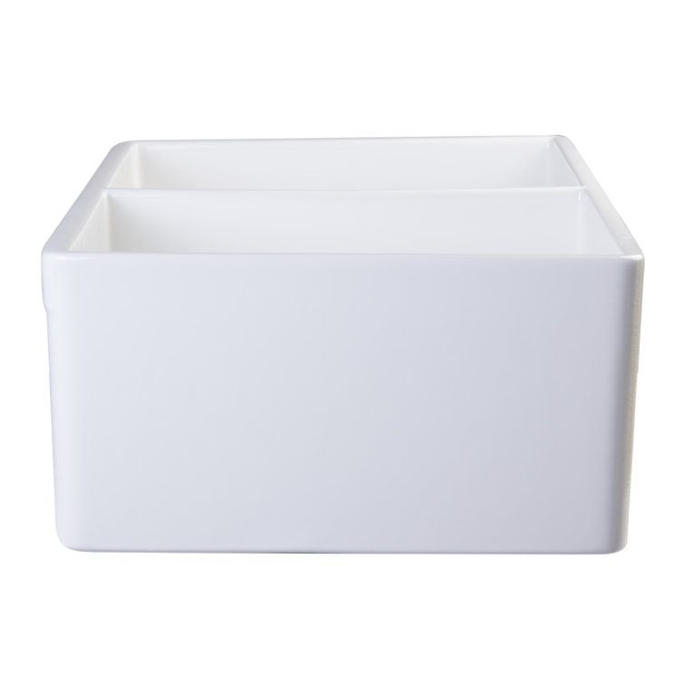 White 32.75'' Double Bowl Fluted Fireclay Farmhouse Sink