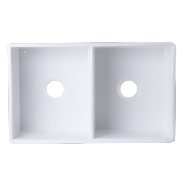 White 32.75'' Double Bowl Fluted Fireclay Farmhouse Sink