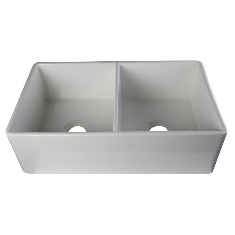 White 32.75'' Double Bowl Fireclay Farmhouse Kitchen Sink