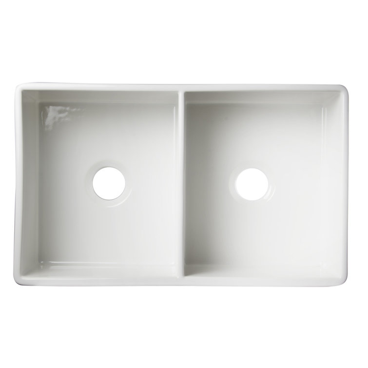 White 32.75'' Double Bowl Fireclay Farmhouse Kitchen Sink