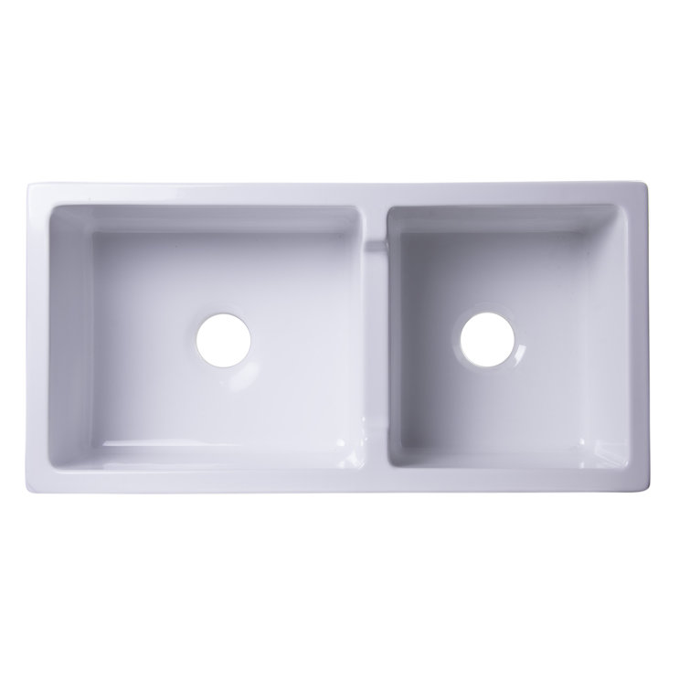 36'' White Fireclay Double Bowl Farmhouse Sink