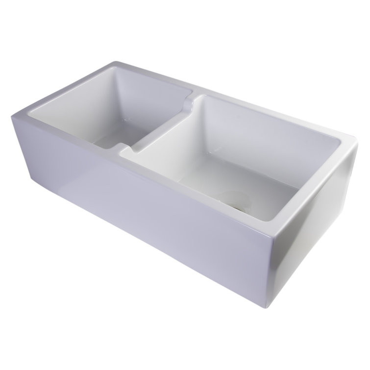 36'' White Fireclay Double Bowl Farmhouse Kitchen Sink