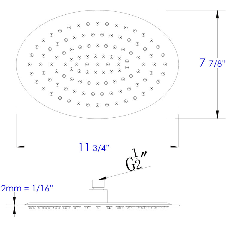 Ultra Thin Polished Stainless Steel Oval Rain Shower Head