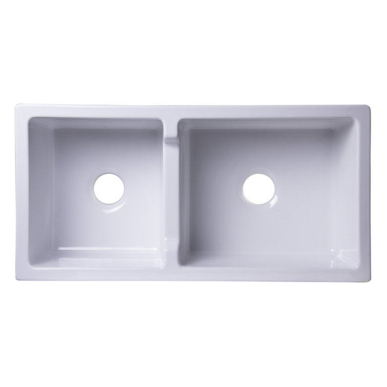 36'' White Fireclay Double Bowl Farmhouse Kitchen Sink