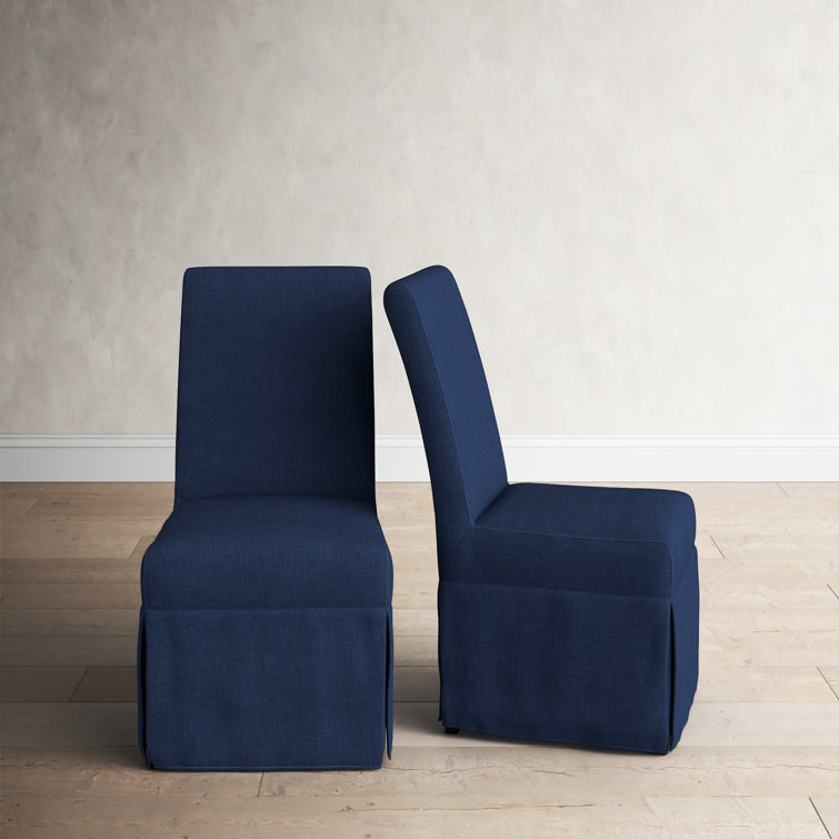 Blue Chenille Upholstered Parsons Side Chair with Solid Wood Legs