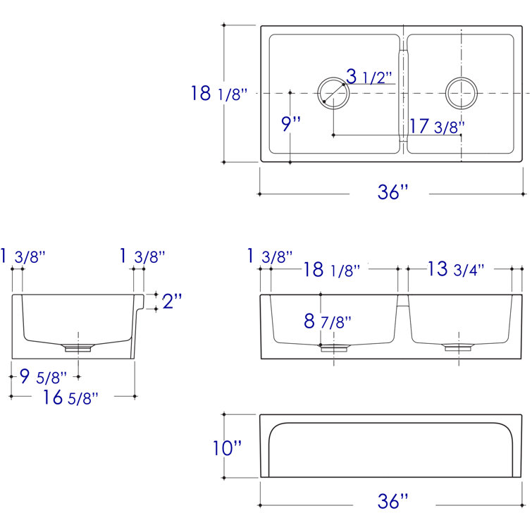 36'' Biscuit Fireclay Double Bowl Farmhouse Kitchen Sink