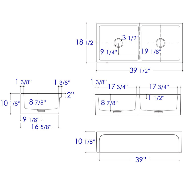 39.5'' Biscuit Fireclay Double Bowl Farmhouse Kitchen Sink