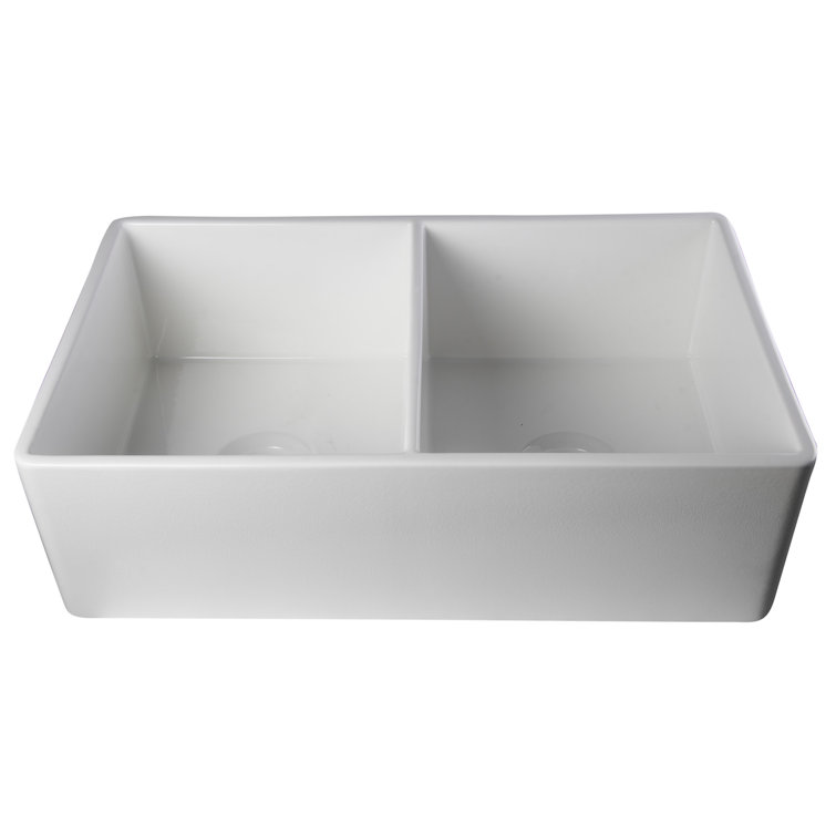 32'' White Double Bowl Fireclay Farmhouse Kitchen Sink