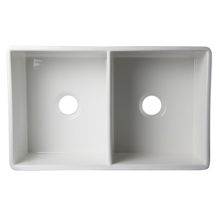 32'' White Double Bowl Fireclay Farmhouse Kitchen Sink