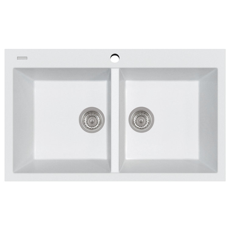 White Granite Double Bowl Drop-In Kitchen Sink