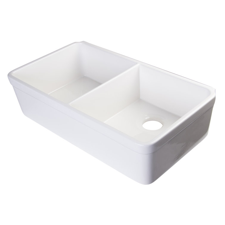 32'' White Fireclay Double Bowl Undermount Kitchen Sink