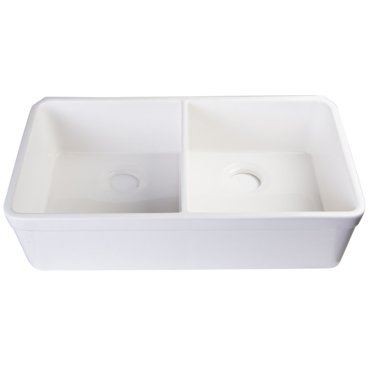 32'' White Fireclay Double Bowl Undermount Kitchen Sink