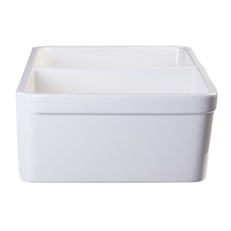 32'' White Double Bowl Fireclay Farmhouse Kitchen Sink
