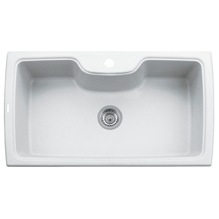 White 35'' Drop-In Single Bowl Granite Kitchen Sink