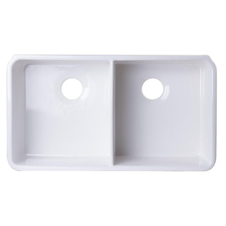 32'' White Fireclay Double Bowl Undermount Kitchen Sink