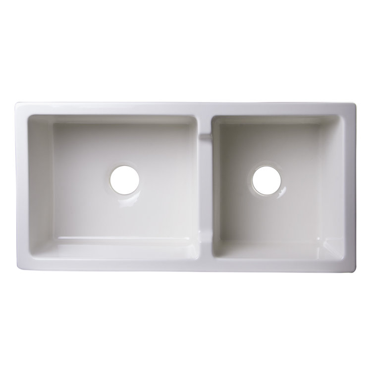 36'' Biscuit Fireclay Double Bowl Farmhouse Kitchen Sink