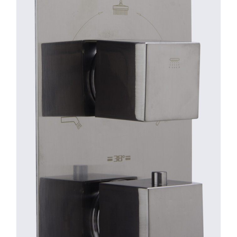 Brushed Nickel Wall-Mounted Thermostatic Shower Mixer with Square Knobs