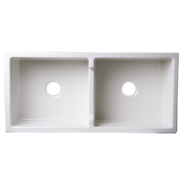 39.5'' Biscuit Fireclay Double Bowl Farmhouse Kitchen Sink