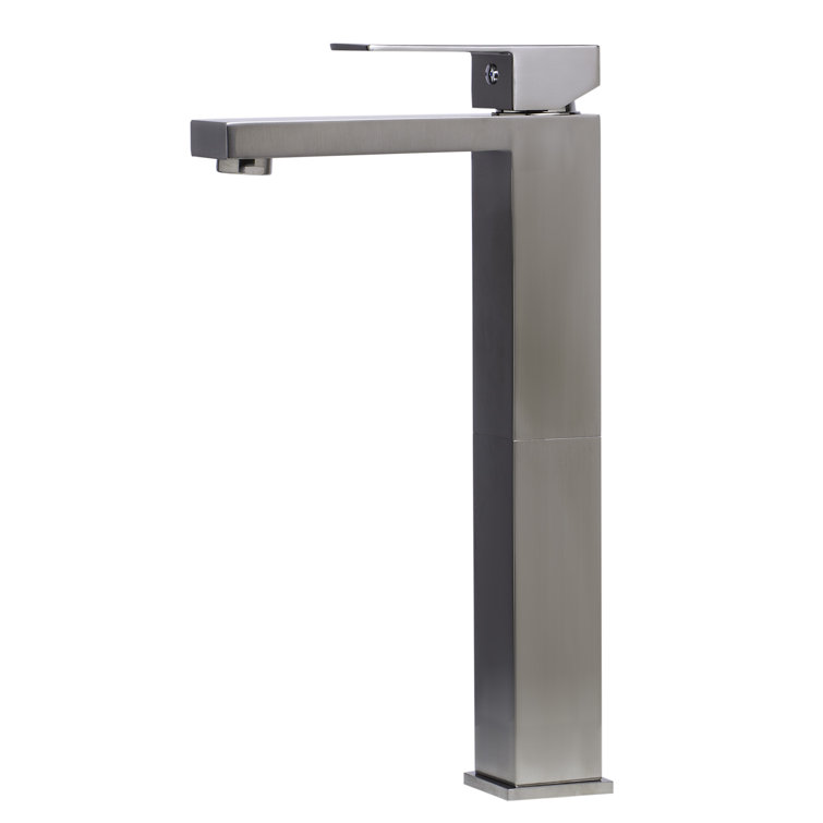 Brushed Nickel Tall Square Single Lever Bathroom Faucet