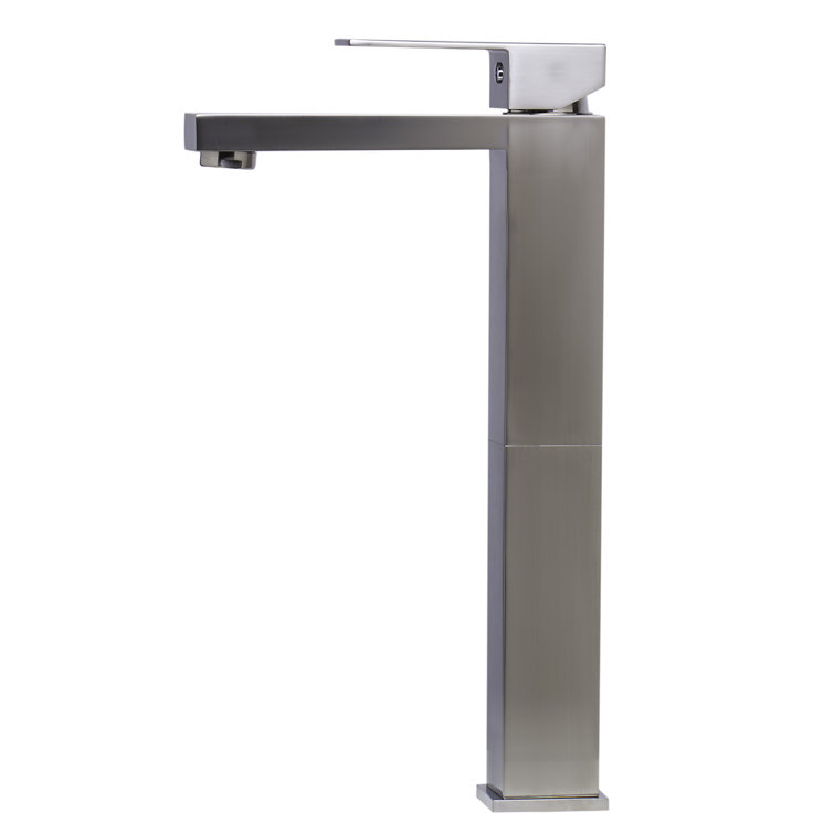 Brushed Nickel Tall Square Single Lever Bathroom Faucet